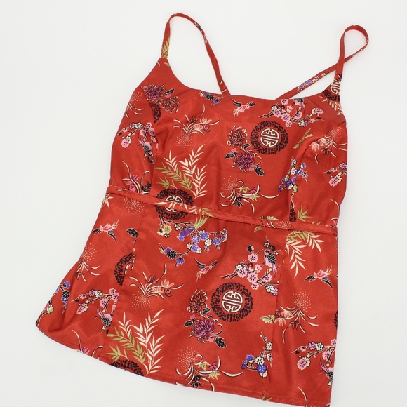 Vintage Tops - Vintage 90's Mirrors Red Asian Design Tank Top